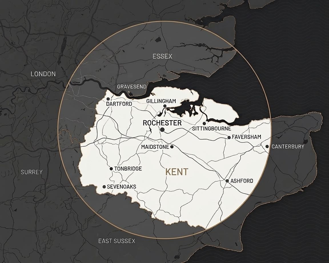 Illustrated map of the Casspray service area around Rochester and Kent
